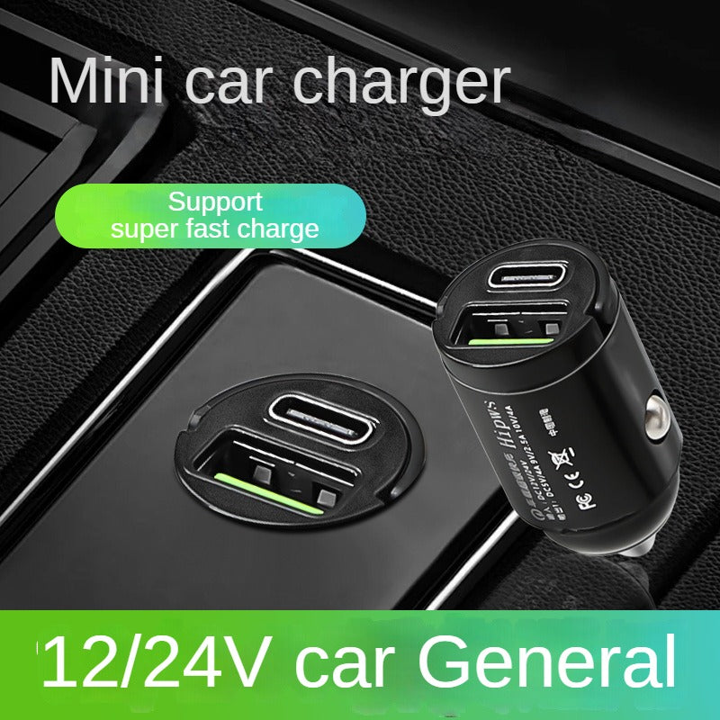 Mini Car Charger, Super Fast Charging USB Adapter for Phones, Cigarette Lighter Converter with USB and Type-C Ports for Car Use