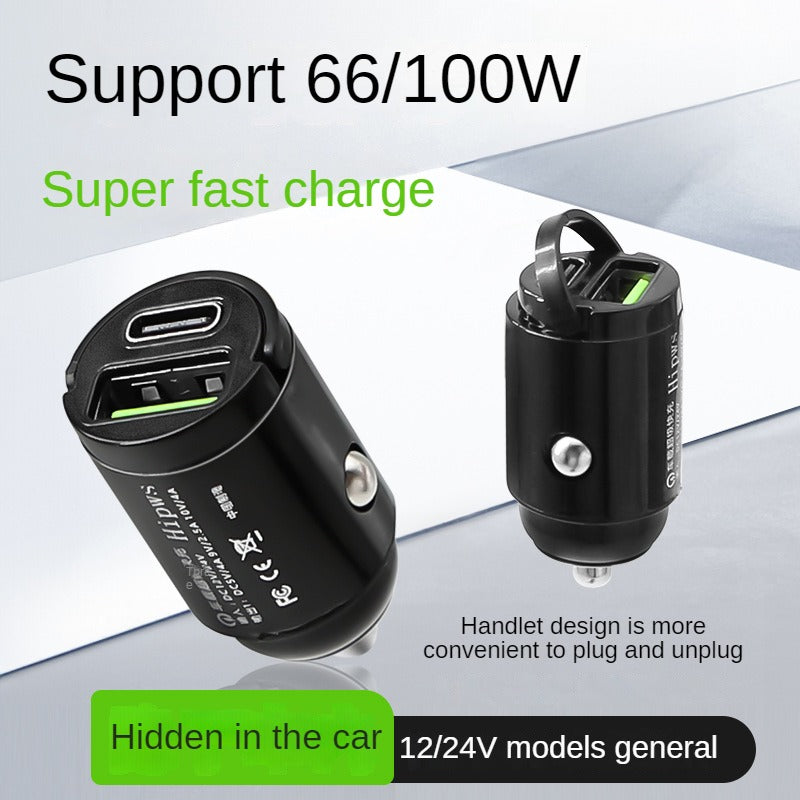 Mini Car Charger, Super Fast Charging USB Adapter for Phones, Cigarette Lighter Converter with USB and Type-C Ports for Car Use